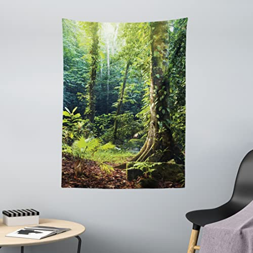 ABAKUHAUS Urwald Wandteppich, Wilder Efeu auf Bäume aus Weiches Mikrofaser Stoff Waschbar ohne Verblassen Digitaldruck, 110 x 150 cm, Waldgrün Braun