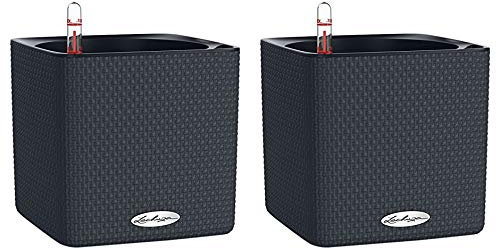 Lechuza Cube Color 16 Pflanzgefäß mit ERD-Bewässerungs-System, Schiefergrau, 17 x 17 x 16 cm, 2er-Set