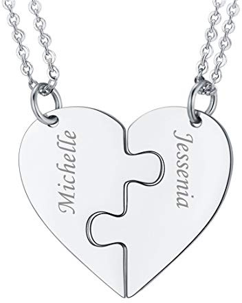 U7 Friendship Necklace for 2 3 4 5 6 7 8 Best Friends, Personalised Stainless Steel Matching Pendant Set for Women Girls, Never Fade BFF Birthday Gifts Jewellery