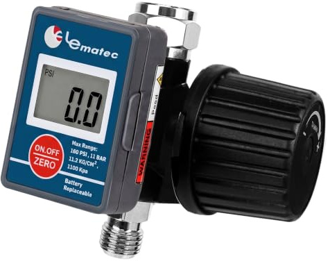 LE LEMATEC Digital Air Regulator & Gauge for Spray Paint Gun, HVLP, 160 PSI | Diaphragm valve, 1/4in NPT, auto shut-off, airbrush, sandblaster, powder coat
