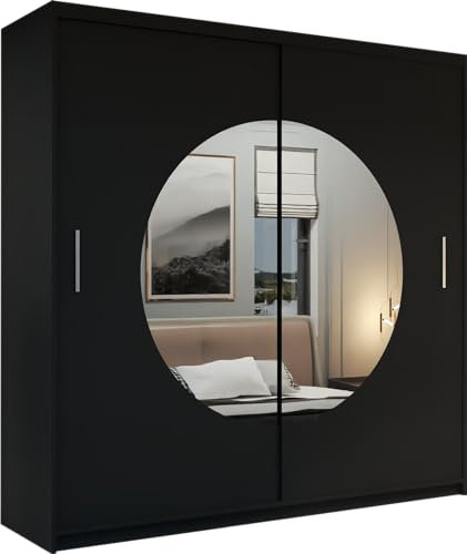 MN Furniture Galway Double Mirror Sliding Door Wardrobe 150cm 203cm (Black, 203cm)