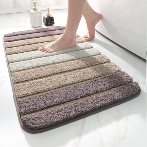 DEXI Badezimmerteppich rutschfest Badematte 40 x 60 cm,Badteppich Saugfähig Weich Maschinenwaschbar für Badezimmer,Beige