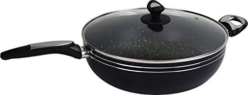 Sterling Ventures Marble Coated Long Handle Non Stick Wok with Glass Lid (28cm)