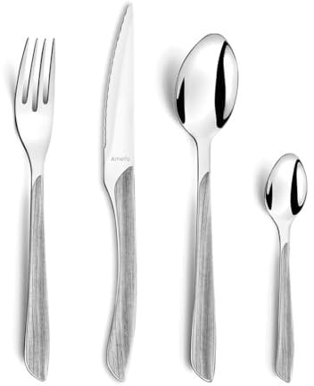 AMEFA - Ménagère 24 couverts de table pour 6 personnes - Eclat Nature - Acier inoxydable 18/0, Finition Brillante - Bois Gris