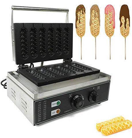 OUKANING Waffeleisen 6 Pcs Waffelautomat mit antihaftbeschichteten Backplatten Waffelmaschine Hot Dog Corn Waffle Maker mit Temperatur und Zeitregler 1500W