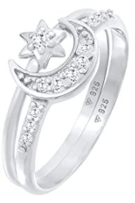 Elli Ring Stern Mond Zirkonia Stapelring 2er Set 925 Silber