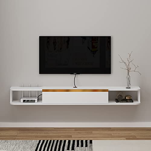 Pmnianhua Meuble TV bas suspendu - Meuble TV suspendu - Support mural flottant - Centre de console média - Grande armoire de rangement pour salon, bureau à domicile (140 cm)
