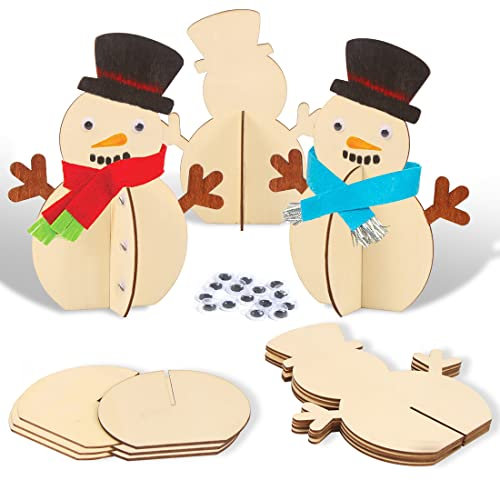 Bluelves basteln Weihnachten Kinder,10 Stück 3D-Schneemann aus Holz Weihnachtsdekoration,Bastelset Weihnachten Kinder，DIY Weihnachts Basteln,Weihnachtsbaum aus Holz Deko,Weihnachtsbaumschmuck