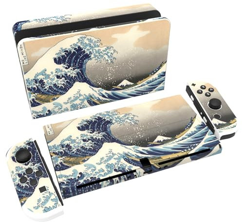 PlayVital Skin Sticker für Nintendo Switch OLED Modell,Aufkleber Sticker Decal Folie Abziehbild Faceplates Klebefolie für Switch OLED Konsole&Joy Con&Dock&Grip(Welle)