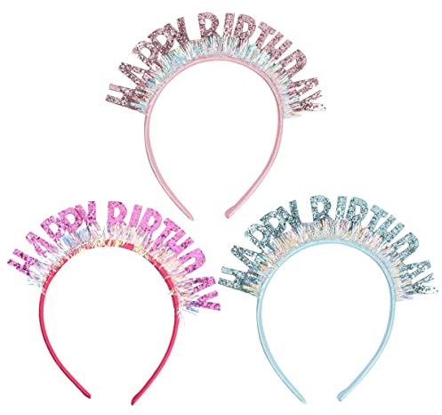 SOIMISS 3 Stücke Happy Birthday Stirnbänder Glitter Tiara Hair Band Geburtstag Hut Für Kinder Erwachsene