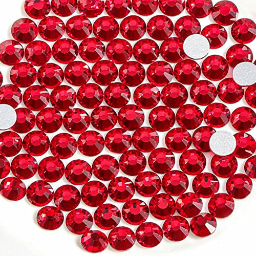 Beadsland 1440 Piezas de Diamantes de imitación de Cristal con Parte Trasera Plana,Gemas Redondas para Arte de uñas y Manualidades,Rojo,SS16,3.8-4.0 mm