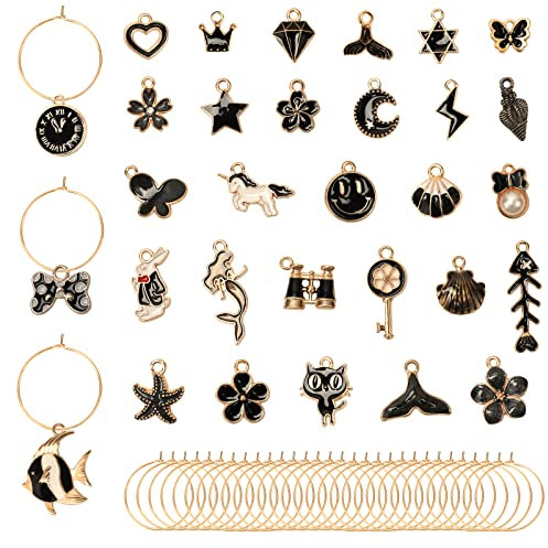 OOTSR 31 Stück Weinglas-Anhänger für Getränke, Party, Glasflasche, Dekoration, Weinglasmarker, Etiketten, Identifikation, Trinkfreunde (schwarz)