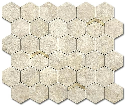 VAOVI Mosaikfliesen Sechseck Aufkleber Fliese Matt,Wandfliesen Küche Selbstklebend Fliesenaufkleber 3d Steinoptik Badezimmer Wasserdichte(5 Stücke,Rustik Beige)