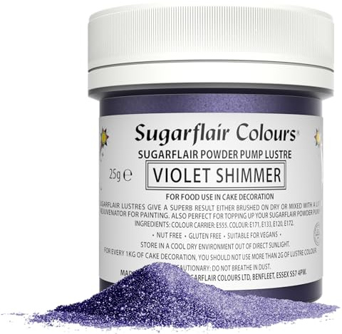 Sugarflair Violet Shimmer Edible Glitter Dust Powder Pump Refill Tub - Food Colouring Powder, Edible Colour Dust, Brush On, Spray, or Add Rejuvenator to Create Eye-Catching Paint Effect - 25g