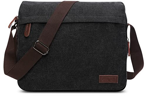 DORRISO Mode Umhängetasche Herren Schultertasche Leinwand Kuriertasche Laptoptasche für 13.3 Zoll Laptop Kuriertasche Männer Casual Reise Bergsteigen Schultertaschen Schwarz