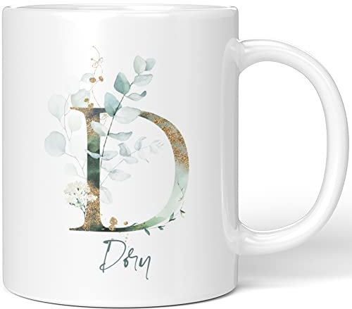 JUNIWORDS Tasse, Dory, Name Anfangsbuchstabe Initial Alphabet Floral Buchstabe D Monogramm Motiv, Weiß (5443662)
