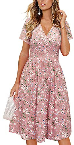 VOTEPRETTY Women's Short Sleeve V Neck Wrap Summer Dress Casual Floral Sundress with Pockets(Floral27,XL)