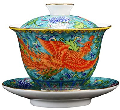 UPKOCH Chinesische Gaiwan-Teetasse Mit Deckel, Keramik Teeschale Und Untertasse, Mikrowellen- Und SpüLmaschinengeeignet, Perfekt FüR Zuhause Und Als Geschenk, GrüN