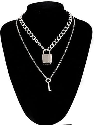 WEITING Lock Chain Necklace With A Padlock Pendants For Women Men Punk Jewelry On The Neck Grunge Aesthetic Eboy Accessories-silver color