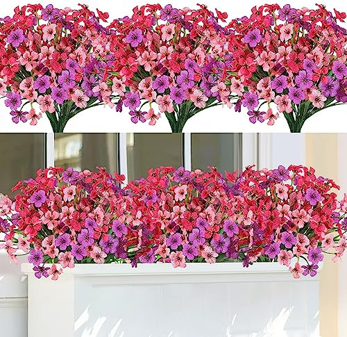Weldomcor 9 Stück Kunstblumen für Außen, 3 Farben UV Beständige Künstliche Blumen Wetterfest, Blumenstrauß Blumen Arrangement für Garten Balkon Fenster Hause Party Dekoration