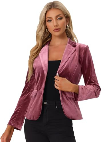 Allegra K Blazer en Velours Femmes Veste Vintage avec Bouton à Revers Cranté Tenue de Bureau Rose Sale M