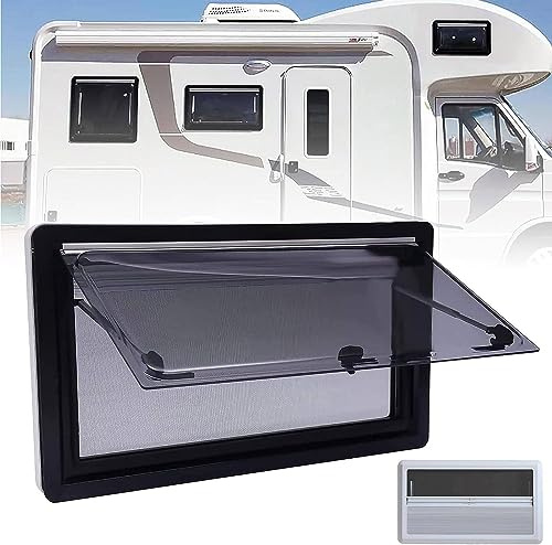 DEHIWI Wohnwagen Fenster Wohnmobilfenster,Camper Caravan Seitenfenster Ausstellfenster Klappfenster Externes Push Fenster mit Markise Und Screens 70° Öffnungswinkel,Acryl-Doppelglas,900mm*550mm