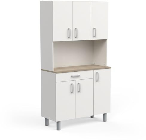 Buffet 6 Portes/1 Tiroir – GARLIC – Couleur Blanc Mat & Chêne Kronberg – 42,3 x 100,8 x 185,5 cm