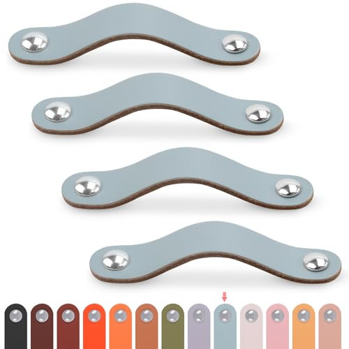 LEREATI Ledergriffe für Möbel 4 Stück Schrankgriffe mit Schrauben Möbelgriffe Vintage Schubladengriff Knöpfe Möbelgriff Leder für Küchenschränke Schränke Bad (Blau, für 160mm Loch Mitte)