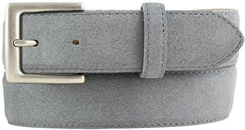 BELTINGER Gürtel aus Veloursleder 3,5 cm | Velour-Ledergürtel für Herren 35mm | Wildleder-Gürtel mit antik-silber Gürtelschließe | Dunkelgrau 95cm