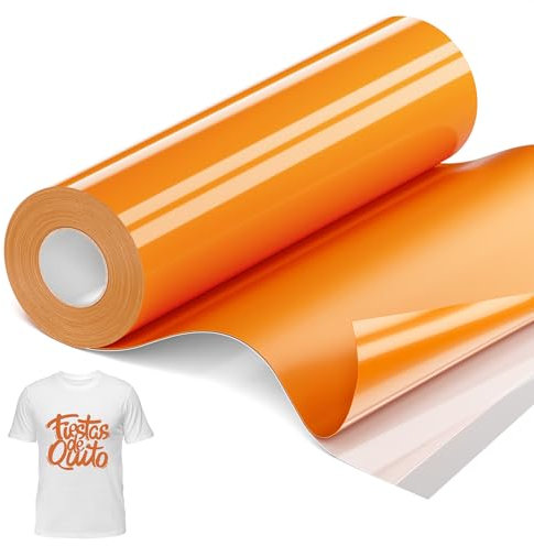 JAVIGA Plotterfolie Textil, 30.5cm×10.6m Orange Flexfolie Plotter Textil, Bügelfolie Kompatibel Mit Cricut Joy für Textilien, Iron on Folie, Transferfolie zum Aufbügeln T-Shirts & Stoffe