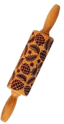 rockible Rouleau à pâtisserie de noël en Bois avec Motifs, Rouleau à pâtisserie en Bois Massif, gaufrage 3D, pour la Cuisson des Biscuits, pour décorer