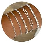 CASSIECA 5 Piezas Pulseras Plata Para Mujer Pulseras Chapadas en Plata Pulsera Cadena Eslabones Delicados en Capas Pulseras Ajustables Apilables Joyerís Plata Para Mujer, YJOU-04QW-171C-S3