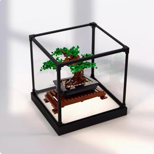 Acryl-Displaybox kompatibel mit Lego 10281 Bonsai Bonsai Modell, schützende, staubdichte Displaybox Geschenkmodell, transparente Vitrine (nur Displaybox) (weißer Boden)
