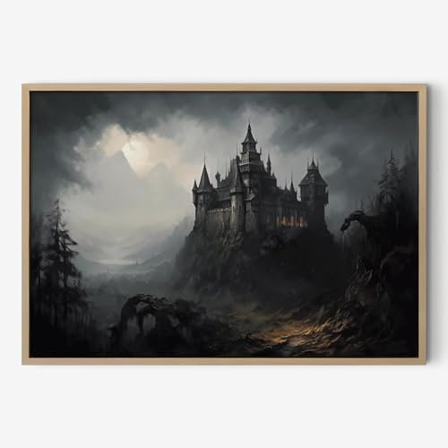 Dthllay Vintage Castle Poster Dark Academia Victorian Gothic Castle Wall Art Vintage Gothic Moon Poster Moody Castle Wall Art Dark Mysterious Art Prints for Halloween Decor 40.6x61.0 cm No Frame