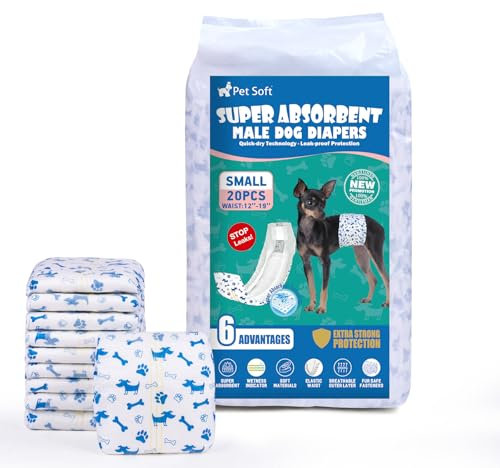 Pet Soft Hundewindeln für Rüden, 20 Stück Einweg-Windeln für Rüden, Hochsaugfähige Rüdenwindeln mit Nässeindikator und Auslaufsicher (S-20 Stück)