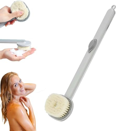 Vomyde Shower Brush, Long Handle Bath Massage Cleaning Brush, Ocennu Bath Brush, with Soap Dispenser, Back Scrubber for Shower, One-Touch Foam Bath Shower Brush (Grey)