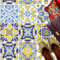 HUBDECO - Fliesenaufkleber - Küche, Badezimmer Deko - Klebefliesen - Bodenfliesen - Klebefolie Küche - Boden Schutzmatte - Selbstklebende Fliesen - 9 Stk. - Portugiesisches Muster - 30x30cm