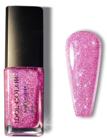 Pink Glitter Nail Polish, Pink Nail Varnish - Quick Dry Nail Polish No UV Needed Glitter Nail Varnish Long Lasting Glitter Gel Nail Polish - Nail Art Nail Paint DIY Manicure Home Use,13ml
