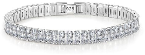 JOATVEE Armband Silber 925 Damen 6mm Personalisierte dicke Kette Rechteckige Zirkonia Tennis Armband Elegante Voll Diamant Ice Clear Armband Schmuck Geschenke