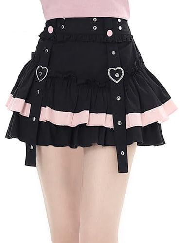 Mini jupe à volants pour adolescents Sweet Lolita Kawaii superposés à volants taille haute jupe plissée A-Line jupes mignonnes, Noir , S