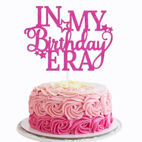 In My Birthday Era Cake Topper Glitter Birthday Cake Decorations Hot Pink Cake Pick for Singer Girls Birthday Party Supplies