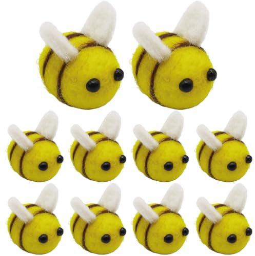 WeddHuis 10 Piezas Mini Adornos de Abejas, Lana de Fieltro, Abejas de Fieltro, Figuras pequeñas de Abejas Manualidades, Colgantes, decoración de Sombreros de Pared
