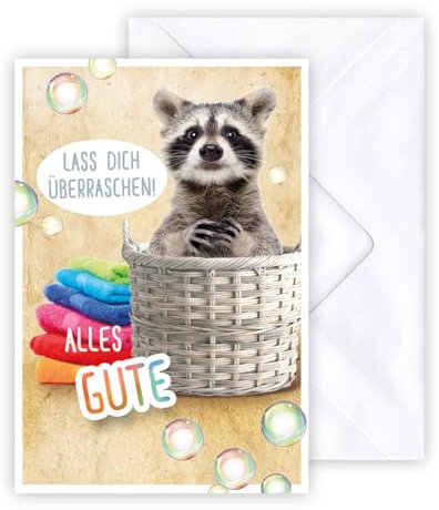 KE - 3D Pop-UP Karte zum Geburtstag DIN B6, Geldscheinkarte, Geburtstagskarte inkl. weißer Umschlag, Motiv: Waschmaschine und Wäschekorb