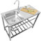 Lavabo Utilitario Autoportante, Acero Inoxidable 304, Fregadero de Cocina de Una Sola Cuenca con Grifo de Agua Caliente y Fría Fregadero Exterior para Jardín, Garaje o Lavandería(Single layer)
