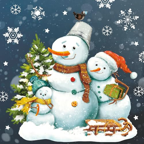 Fensterbild Weihnachten Winter Schneemänner Schneeflocken Kinderzimmer Fenster, Weihnachtsdeko, 1. A4 Bogen