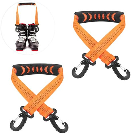 lasuroa 2stk Skischuh-Tragegurte mit Aufbewahrungstasche, Tragbare Ski-Tragegurte Rucksackgurte Ski-Schulterschlinge Skitasche Schultergurt Skate-Leine Rollschuh-Leine Ski-Zubehör(Orange)
