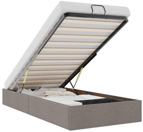 vidaXL Ottoman-Bett ohne Matratze Taupe 90x200 cm Stoff, Bettrahmen, Bettgestell mit Stauraum, Polsterbett, Bettgestell, Bettrahmen mit Stauraum, Bett