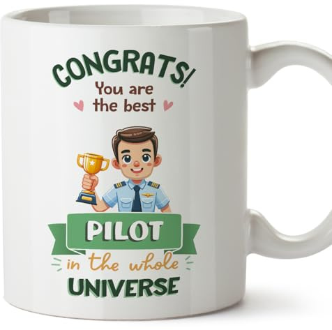 MUGFFINS Pilot Man Mug - in English - Best in Universe Trophy - Funny Gift for Colleagues - Ceramic 11oz Mug