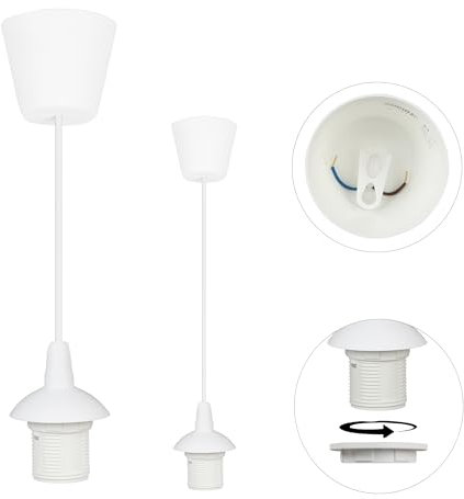 Light-Home Hängelampe Minimalistisch – Hängeleuchte Industrial - Lampenaufhängung ohne Lampenschirm und ohne Glühbirne - Pendelleuchte mit Lampenfassung E27 - Weiß - Pilz ⌀ 9 cm