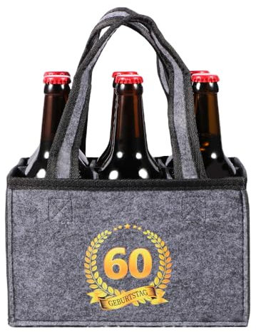 KHstylehoo Geschenk Zum 60 Geburtstag Mann, 60.TER Geburtstag Mann Flaschentasche, Geschenk 60 Geburtstag Mann Flaschentasche 6 Flaschen, Männerhandtasche Bier für 60 Jahre Alten Vater, Ehemann